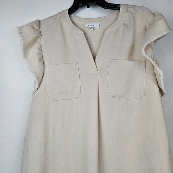 THML Cream Frayed Sleeve V Neck Babydoll Dress Plus XL Coquette Boho Resort - Picture 2 of 7